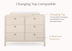 Soft Beige (1560) 33-Brooks 6 Drawer Dresser with Interlocking Drawers