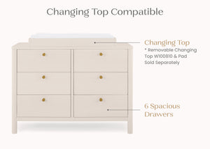Soft Beige (1560) 33-Brooks 6 Drawer Dresser with Interlocking Drawers
