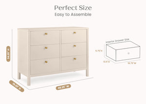Soft Beige (1560) 35-Brooks 6 Drawer Dresser with Interlocking Drawers