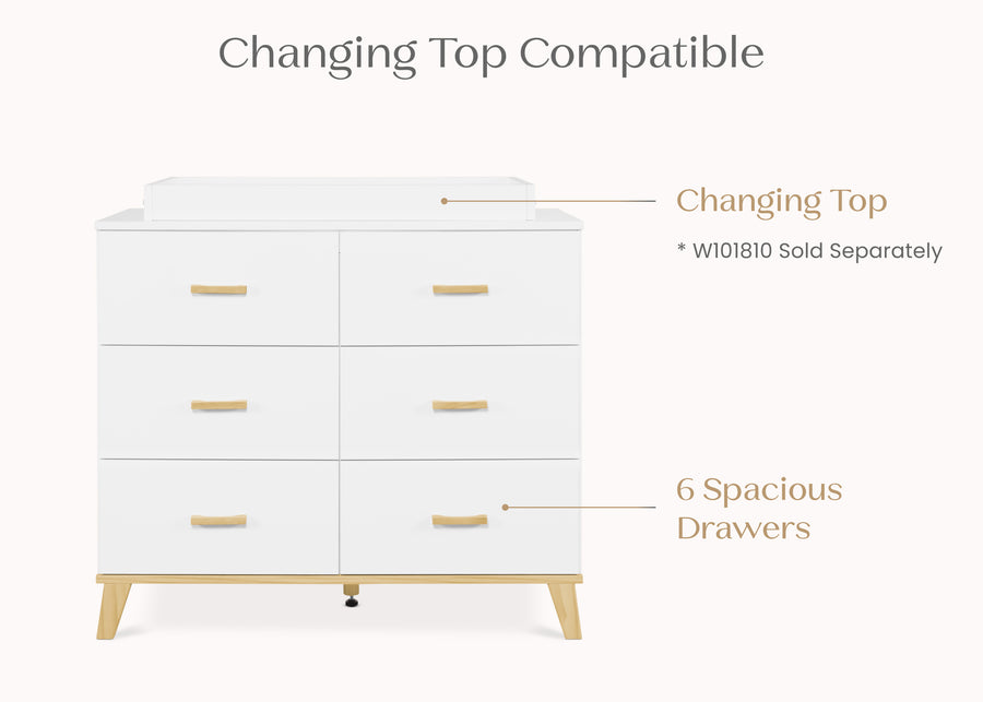 Bianca White with Natural (123L) 3-Signature 6 Drawer Dresser