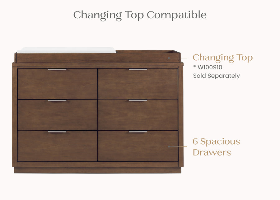 Teak Brown (1526) 16-Forever 6 Drawer Dresser with Interlocking Drawers - Naturals Collection