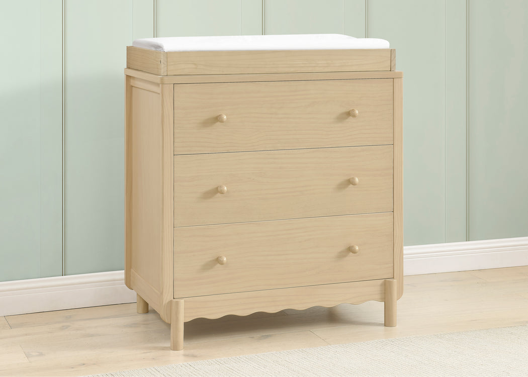 William 3 Drawer Dresser with Changing Top and Interlocking DrawersNatural Sandstone (1544)