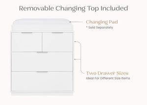 Bianca White (130) 3-Forever 4 Drawer Dresser with Changing Top and Interlocking Drawers - Classic Collection