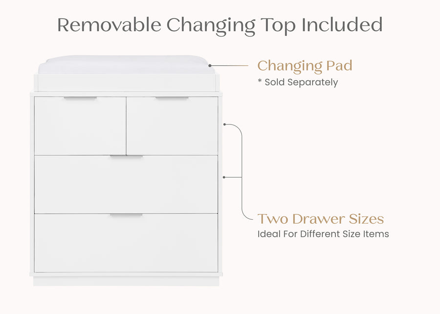 Bianca White (130) 96-Forever 4 Drawer Dresser with Changing Top and Interlocking Drawers - Naturals Collection