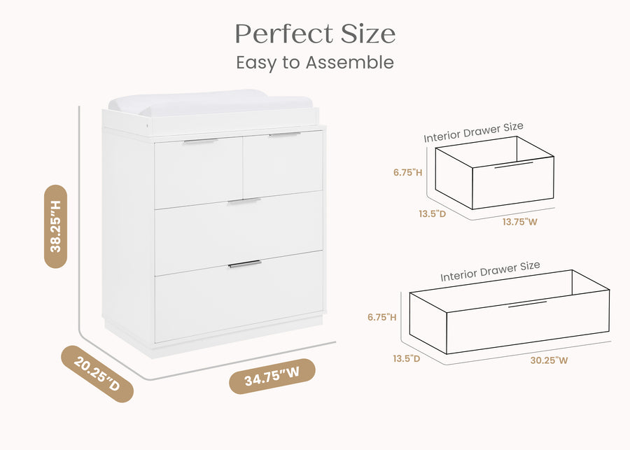 Bianca White (130) 5-Forever 4 Drawer Dresser with Changing Top and Interlocking Drawers - Classic Collection