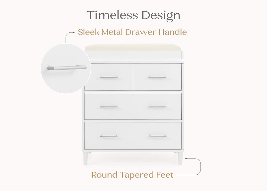 Bianca White (130) 8-Classic 4 Drawer Dresser with Changing Top and Interlocking Drawers