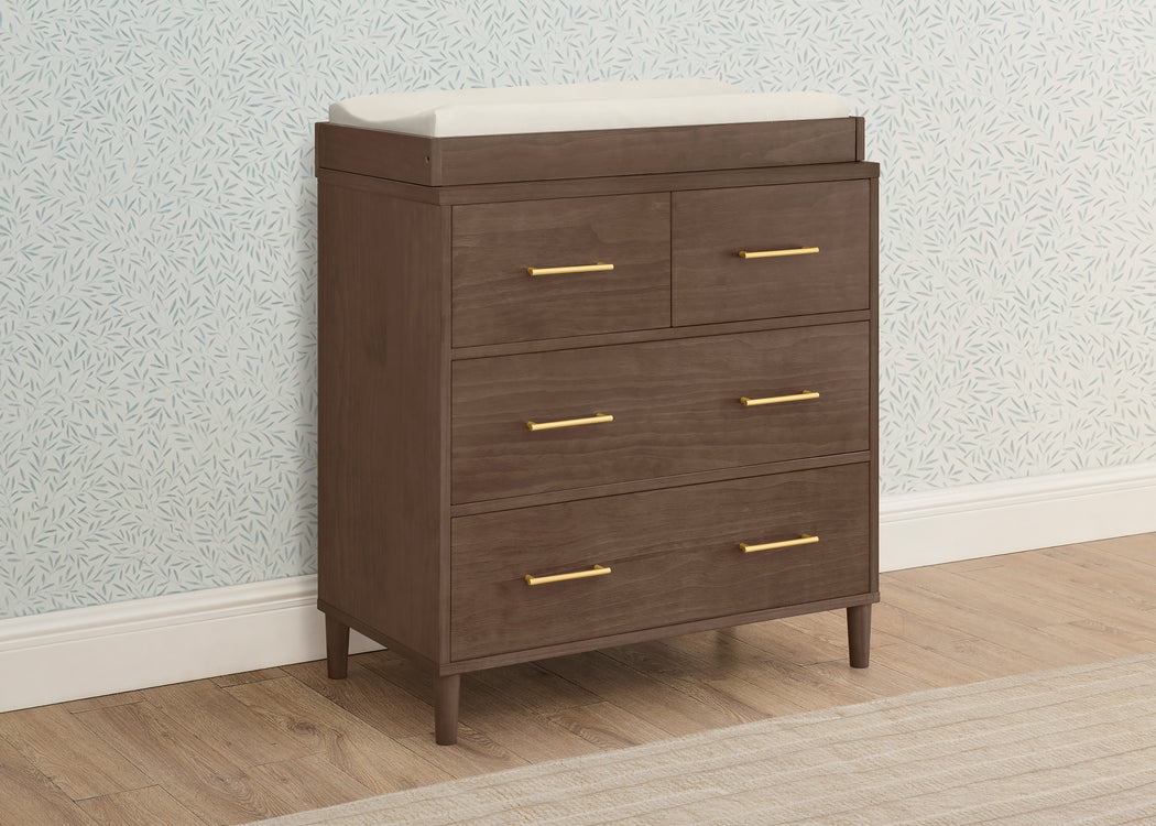Classic 4 Drawer Dresser with Changing Top and Interlocking DrawersTeak Brown (1526)