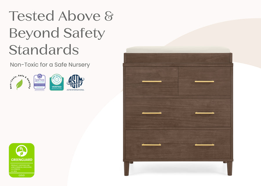 Teak Brown (1526) 41-Classic 4 Drawer Dresser with Changing Top and Interlocking Drawers