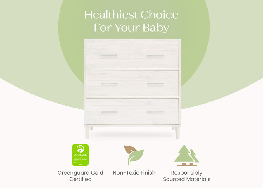 Antique White (1545) 67-Classic 4 Drawer Dresser with Changing Top and Interlocking Drawers