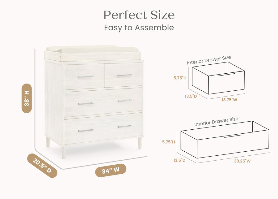 Antique White (1545) 68-Classic 4 Drawer Dresser with Changing Top and Interlocking Drawers