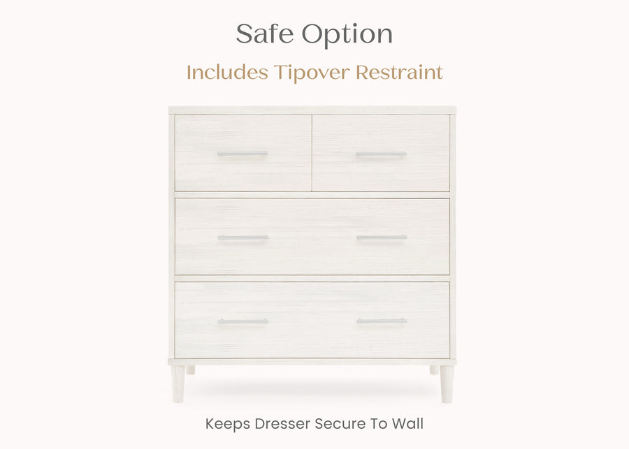 Antique White (1545) 71-Classic 4 Drawer Dresser with Changing Top and Interlocking Drawers