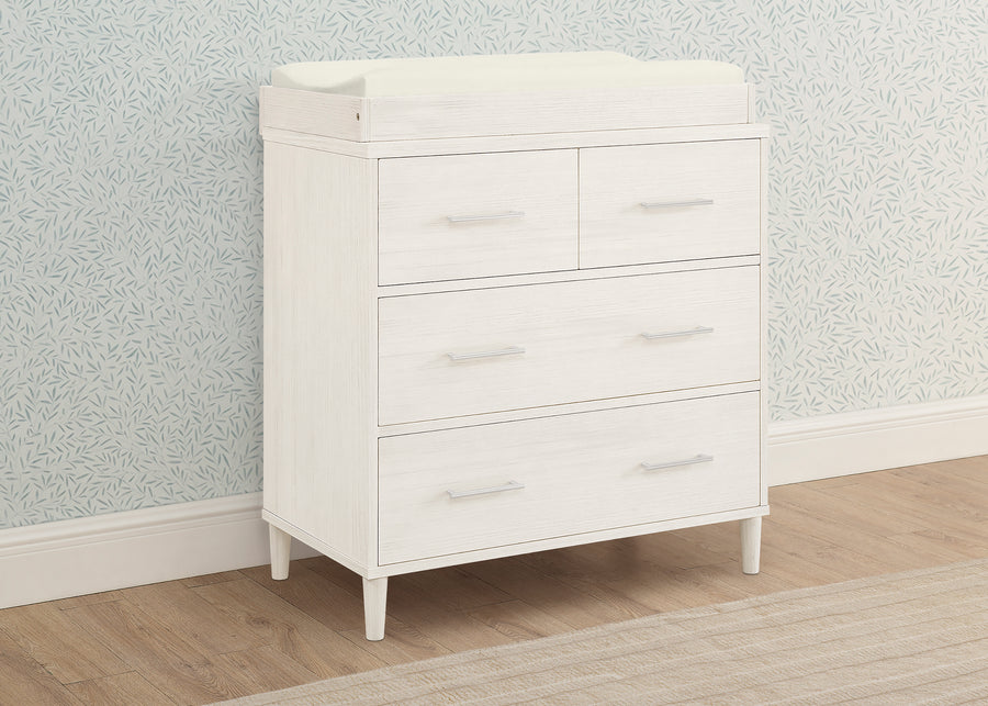Antique White (1545) 65-Classic 4 Drawer Dresser with Changing Top and Interlocking Drawers