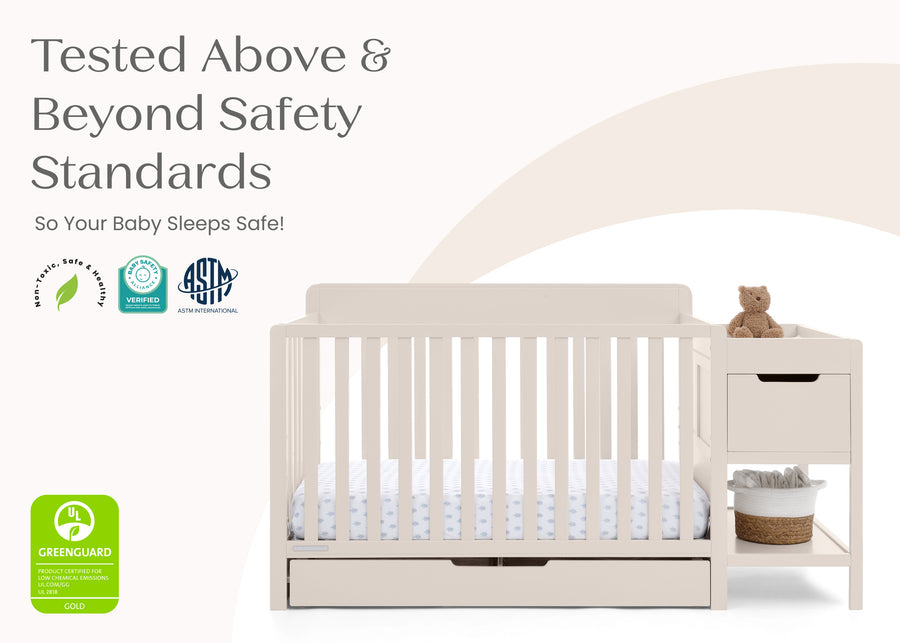 Soft Beige (1560) 8-Maya 5-in-1 Convertible Crib and Changer with Storage
