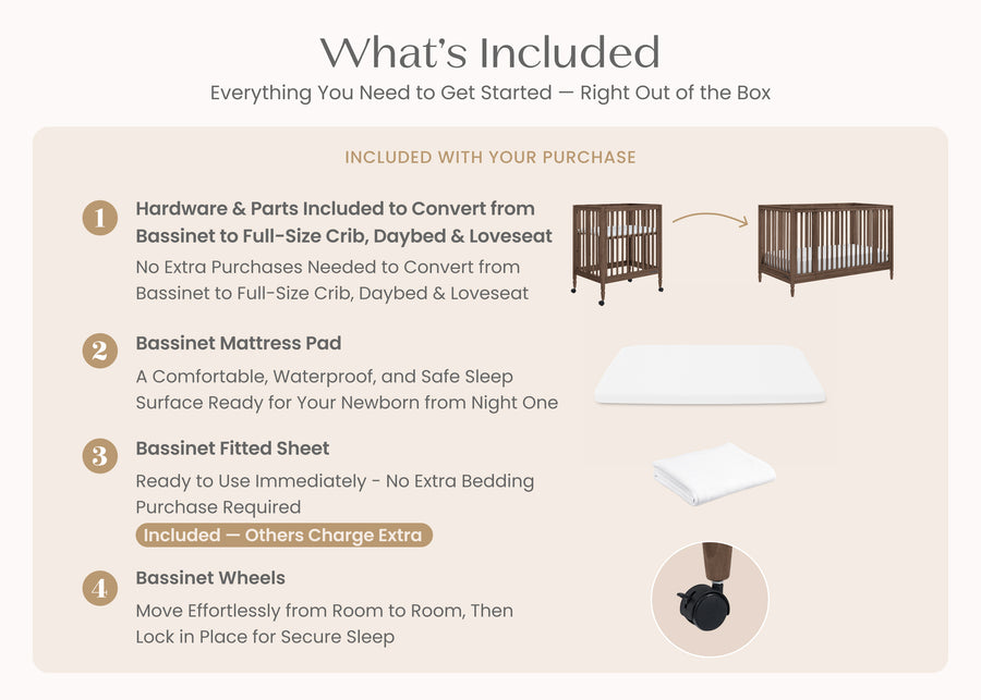 Teak Brown (1526) 6-Jalen Grow With Me 9-in-1 Convertible Bassinet to Crib