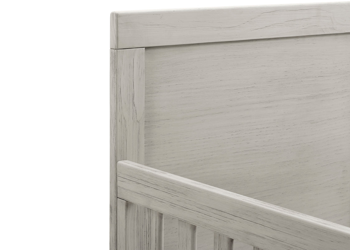 Gray wooden headboard with horizontal slats on a white background