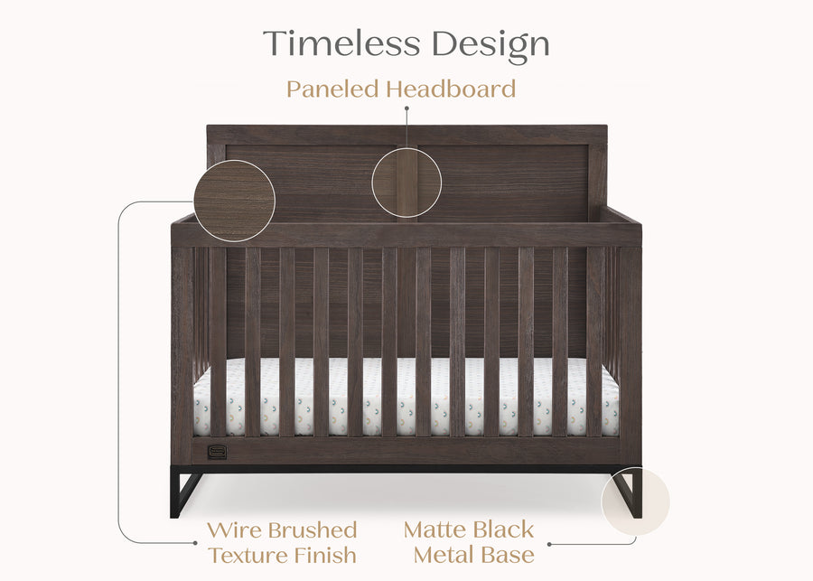 Rustic Grey with Matte Black (1469) 6-Foundry 6-in-1 Convertible Crib