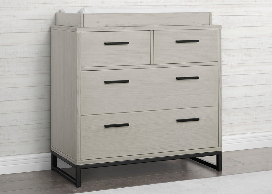 Rustic Mist with Matte Black (1395) 1-Foundry 4 Drawer Dresser with Changing Top and Interlocking Drawers