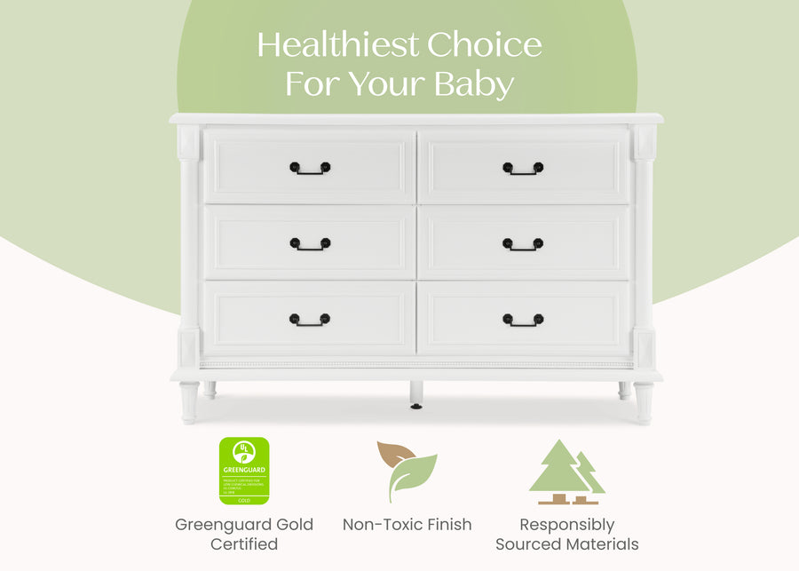 Bianca White (130) 4-Juliette 6 Drawer Dresser with Changing Top and Interlocking Drawers