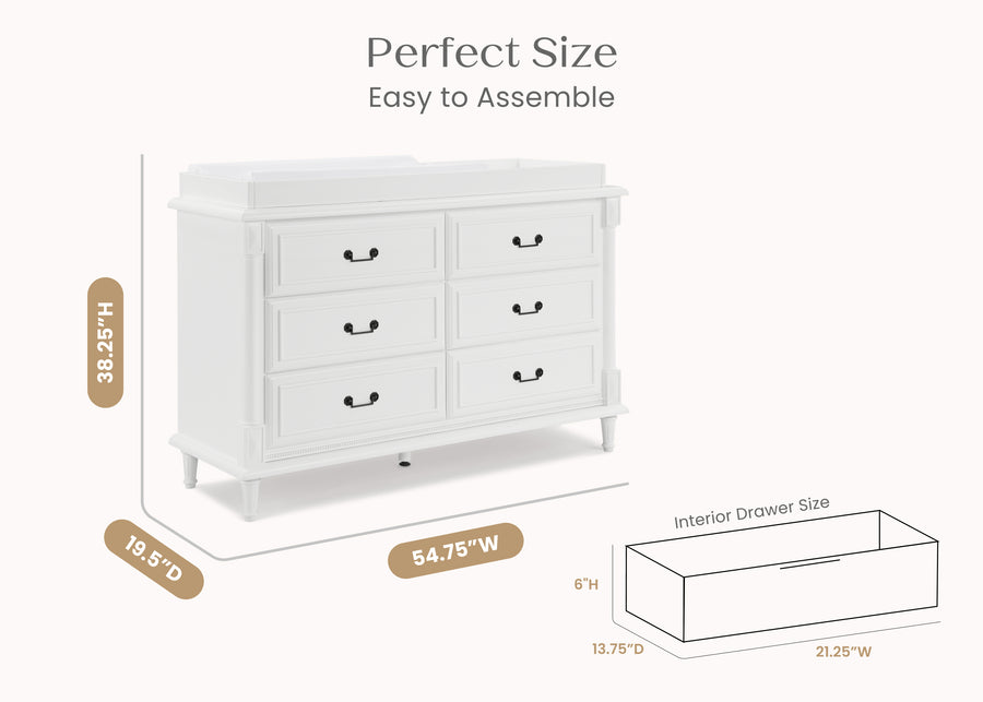 Bianca White (130) 5-Juliette 6 Drawer Dresser with Changing Top and Interlocking Drawers