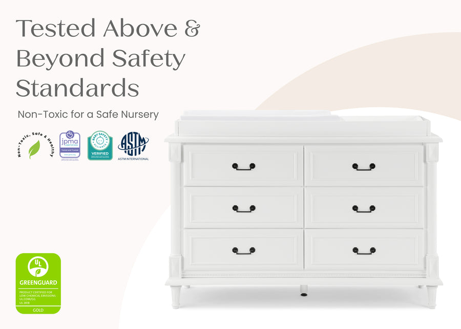 Bianca White (130) 9-Juliette 6 Drawer Dresser with Changing Top and Interlocking Drawers