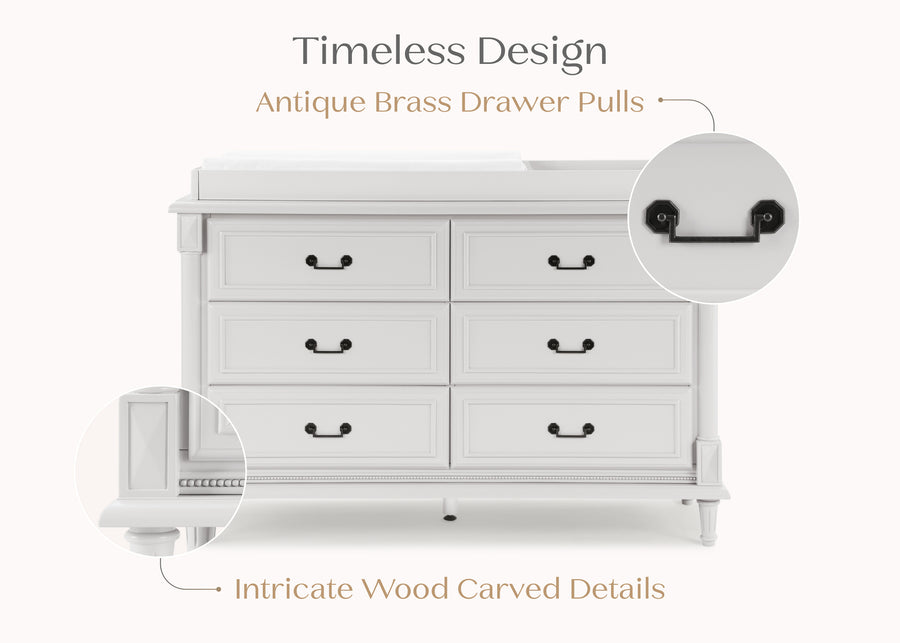 Moonstruck Grey (1351) 22-Juliette 6 Drawer Dresser with Changing Top and Interlocking Drawers