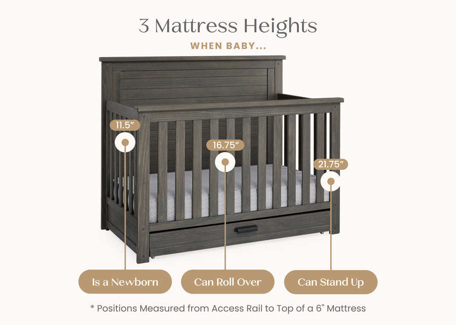 Rustic Grey (084) 5-Caden 6-in-1 Convertible Crib with Trundle Drawer