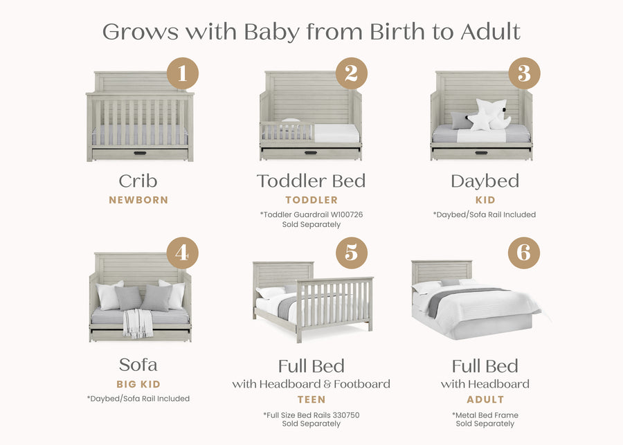 Rustic Mist (1373) 21-Caden 6-in-1 Convertible Crib with Trundle Drawer