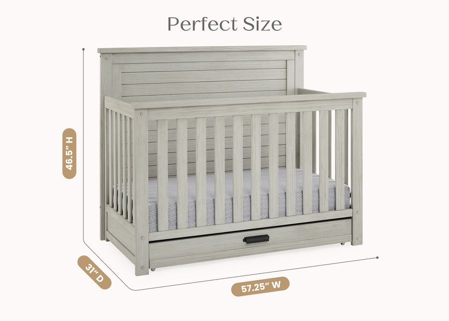 Rustic Mist (1373) 26-Caden 6-in-1 Convertible Crib with Trundle Drawer