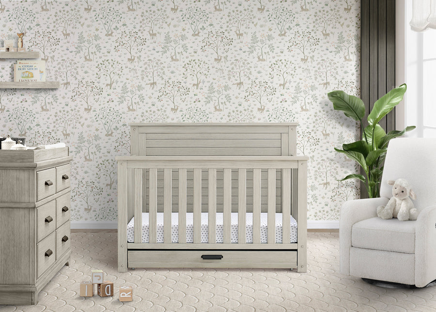 Rustic Mist (1373) 19-Caden 6-in-1 Convertible Crib with Trundle Drawer