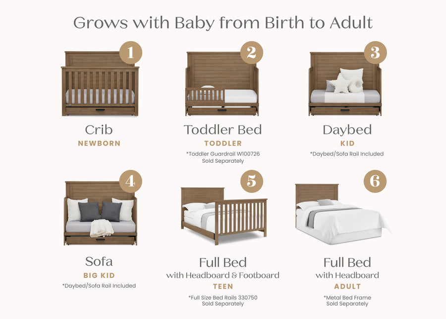 Aged Oak (845) 39-Caden 6-in-1 Convertible Crib with Trundle Drawer