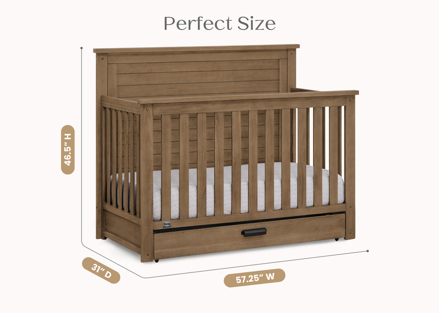 Aged Oak (845) 44-Caden 6-in-1 Convertible Crib with Trundle Drawer