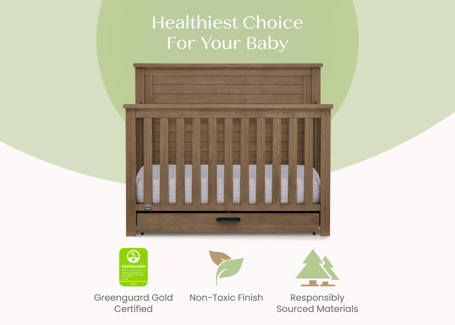 Aged Oak (845) 40-Caden 6-in-1 Convertible Crib with Trundle Drawer