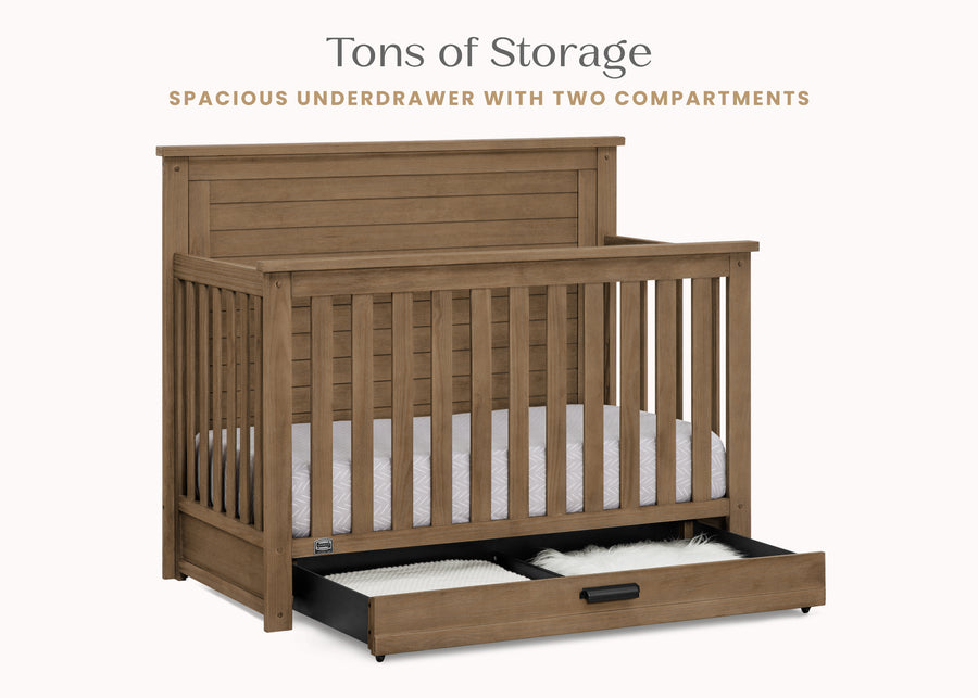 Aged Oak (845) 42-Caden 6-in-1 Convertible Crib with Trundle Drawer