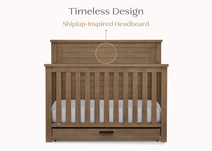 Aged Oak (845) 43-Caden 6-in-1 Convertible Crib with Trundle Drawer