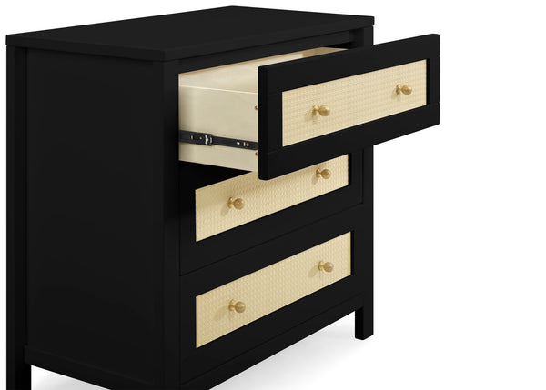 Simmons Kids Theo 3 Drawer Dresser with Changing Top and Interlocking Drawers, Black/Textured Almond Simmons Kids Theo 3 Drawer Dresser with Changing Top and Interlocking Drawers, Black/Textured Almond