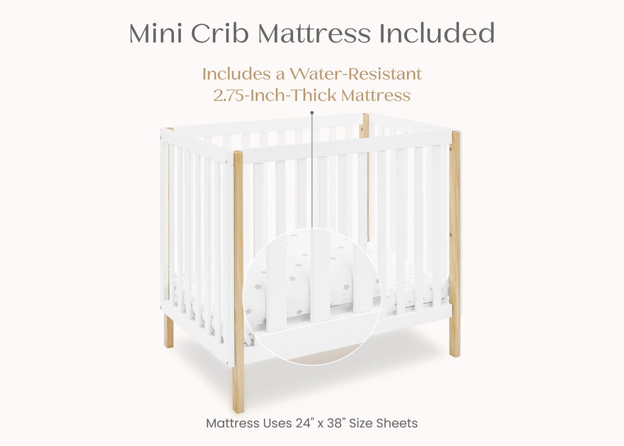 Bianca White with Natural (123) 6-Gio Mini Crib with 2.75-Inch Mattress