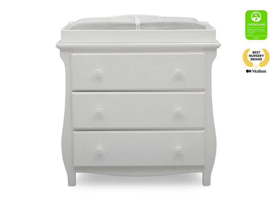 Bianca White (130) 2-Lancaster 3 Drawer Dresser with Changing Top and Interlocking Drawers