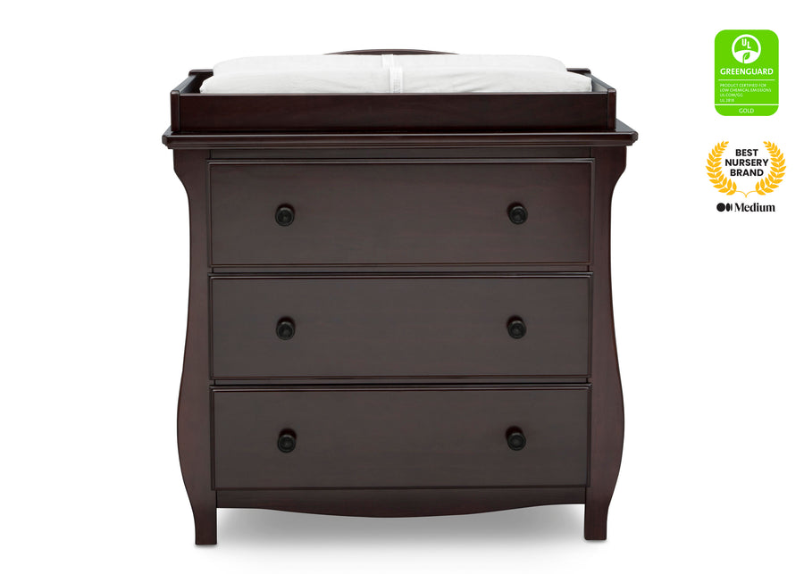 Dark Chocolate (207) 8-Lancaster 3 Drawer Dresser with Changing Top and Interlocking Drawers