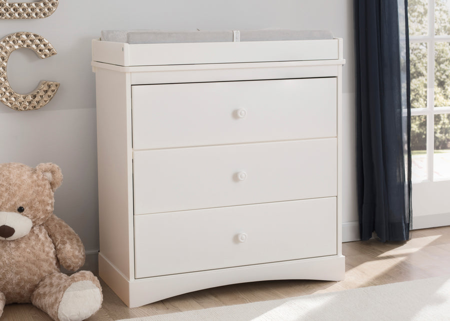 Bianca White (130) 15-Sutton 3 Drawer Dresser with Changing Top and Interlocking Drawers