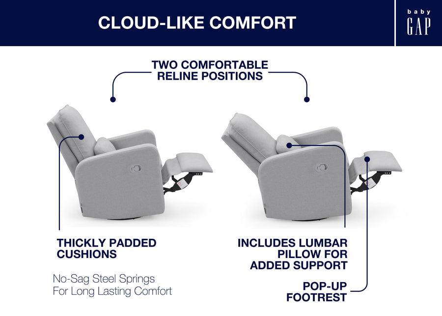Grey (1485) 22-Cloud Recliner and Swivel Glider with Stain-Resistant Performance Fabric