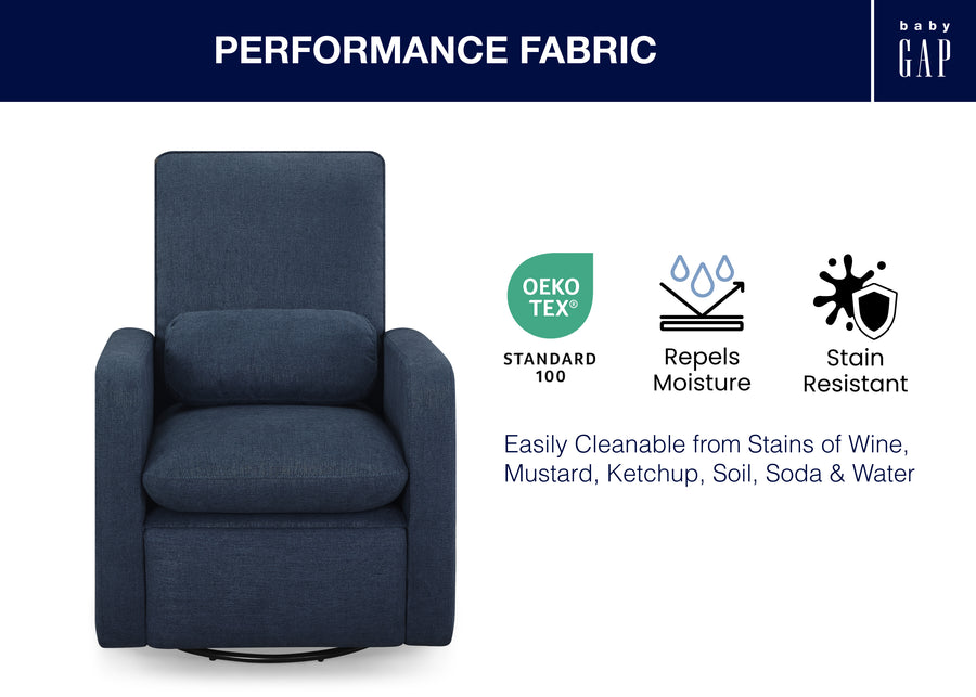 Sailor Blue (1486) 3-Cloud Recliner and Swivel Glider with Stain-Resistant Performance Fabric