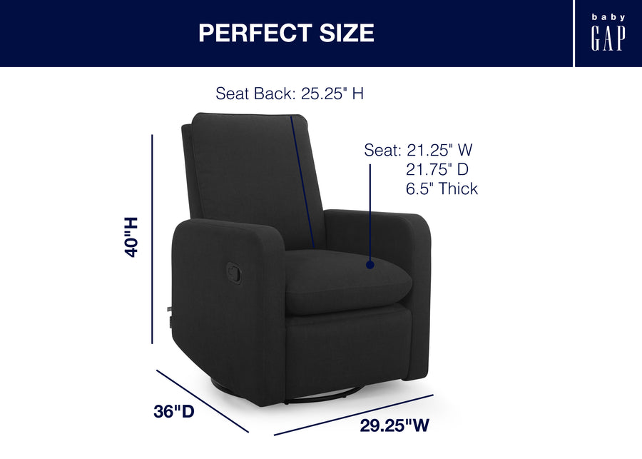 Jet Black (1487) 16-Cloud Recliner and Swivel Glider with Stain-Resistant Performance Fabric