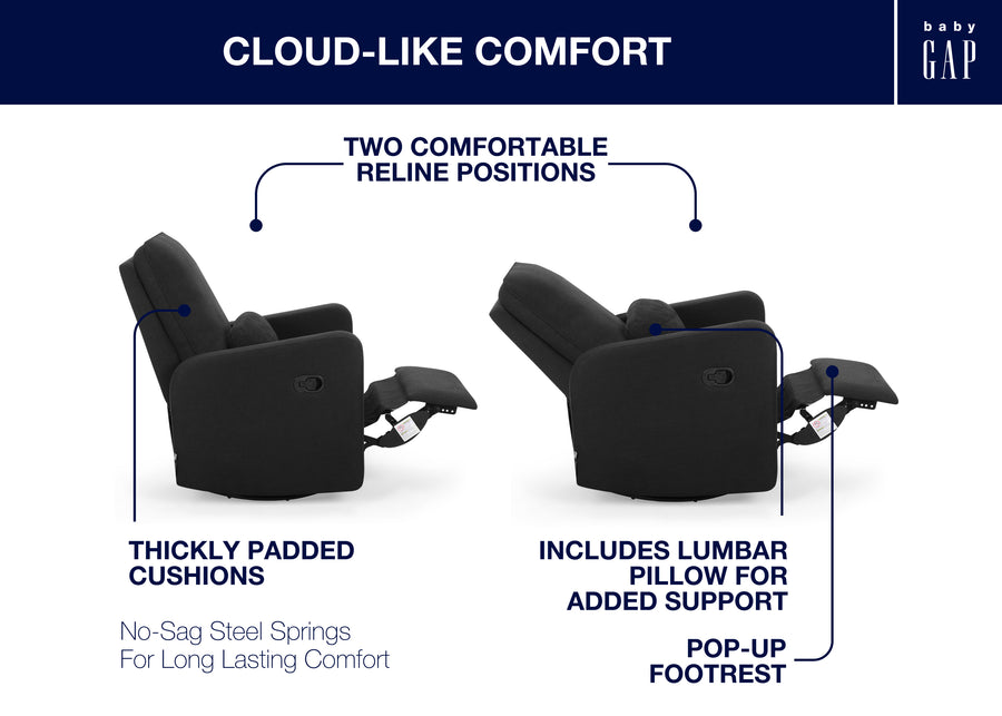 Jet Black (1487) 12-Cloud Recliner and Swivel Glider with Stain-Resistant Performance Fabric
