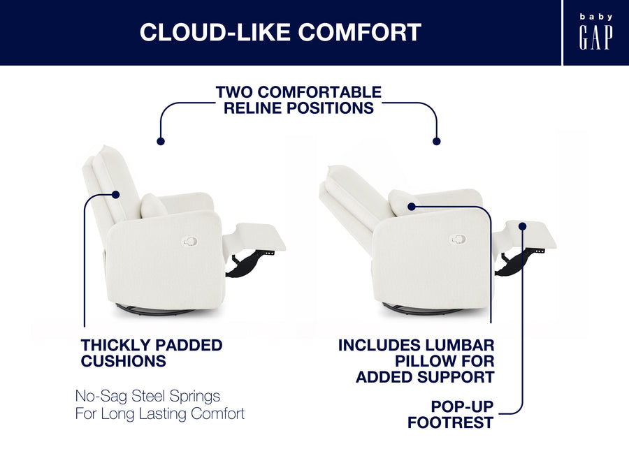 White Boucle (1539) 46-Cloud Recliner and Swivel Glider with Stain-Resistant Performance Fabric
