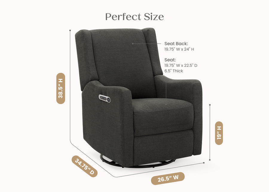 Dark Grey (1455) 38-Mercer Electronic Power Recliner and Swivel Glider with USB-A and Type-C Ports in Stain-Resistant Performance Fabric
