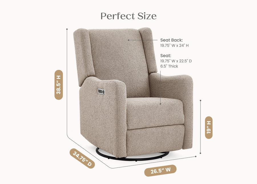 Sand Sherpa (1561) 23-Mercer Electronic Power Recliner and Swivel Glider with USB-A and Type-C Ports in Stain-Resistant Performance Fabric
