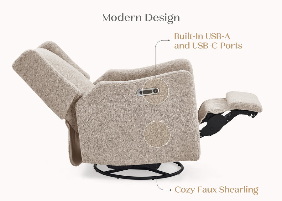 Sand Sherpa (1561) 24-Mercer Electronic Power Recliner and Swivel Glider with USB-A and Type-C Ports in Stain-Resistant Performance Fabric