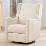 Beige armchair in a room with a wooden ladder and striped blanket.