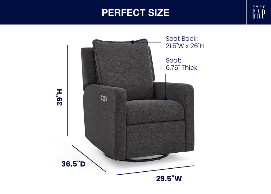 Charcoal (1548) 53-babyGap Harlowe Power Recliner and Swivel Glider with USB-A and Type-C Ports in Stain-Resistant Performance Fabric
