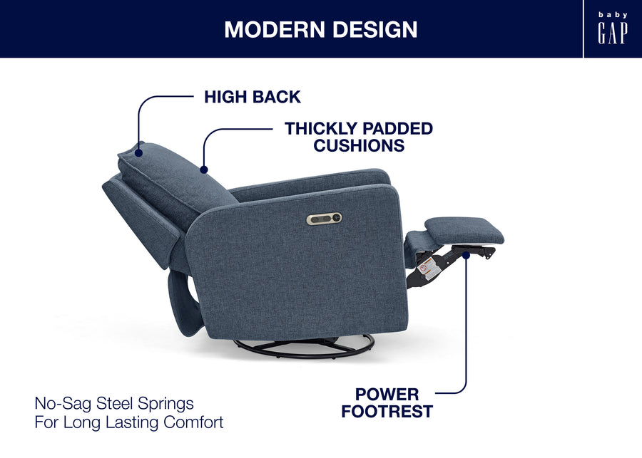 Slate (1549) 9-babyGap Harlowe Power Recliner and Swivel Glider with USB-A and Type-C Ports in Stain-Resistant Performance Fabric